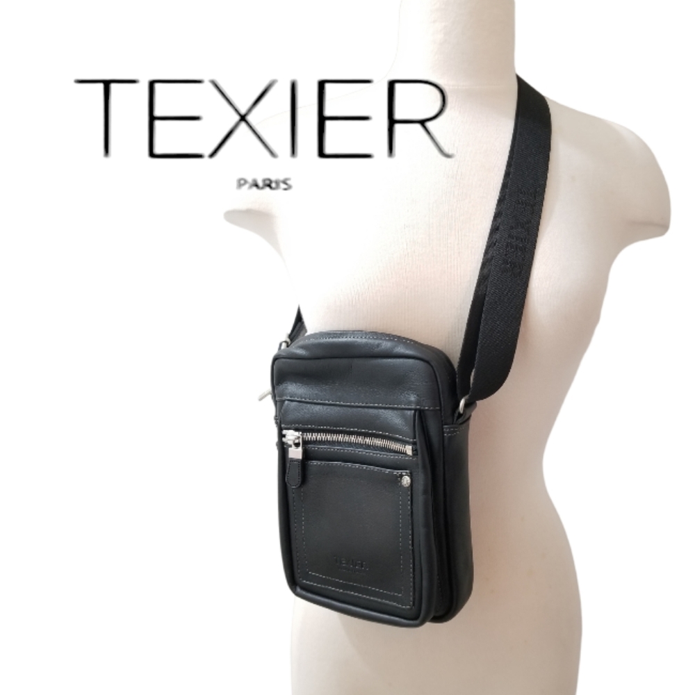TEXIER PARIS Black Mini Messenger Crossbody Travel Bag